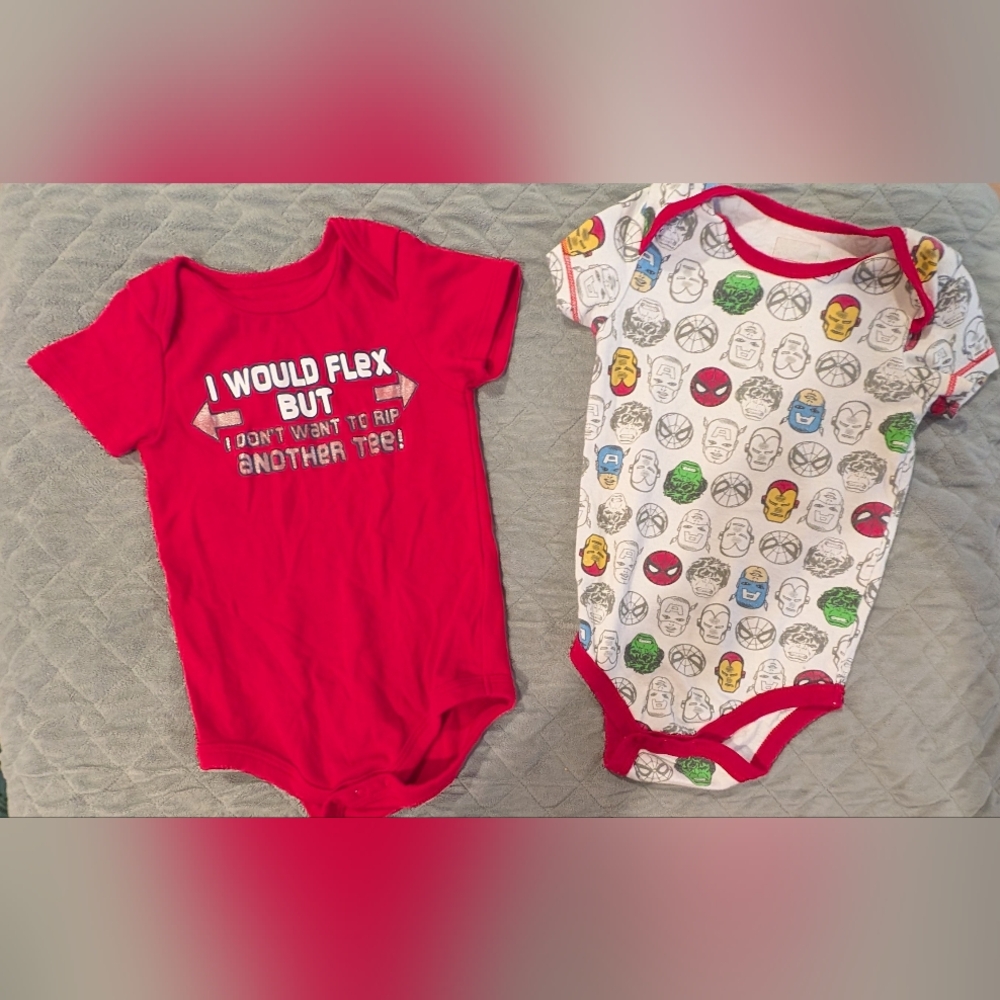 24M Red and Superhero Graphic Kids One Piece Set